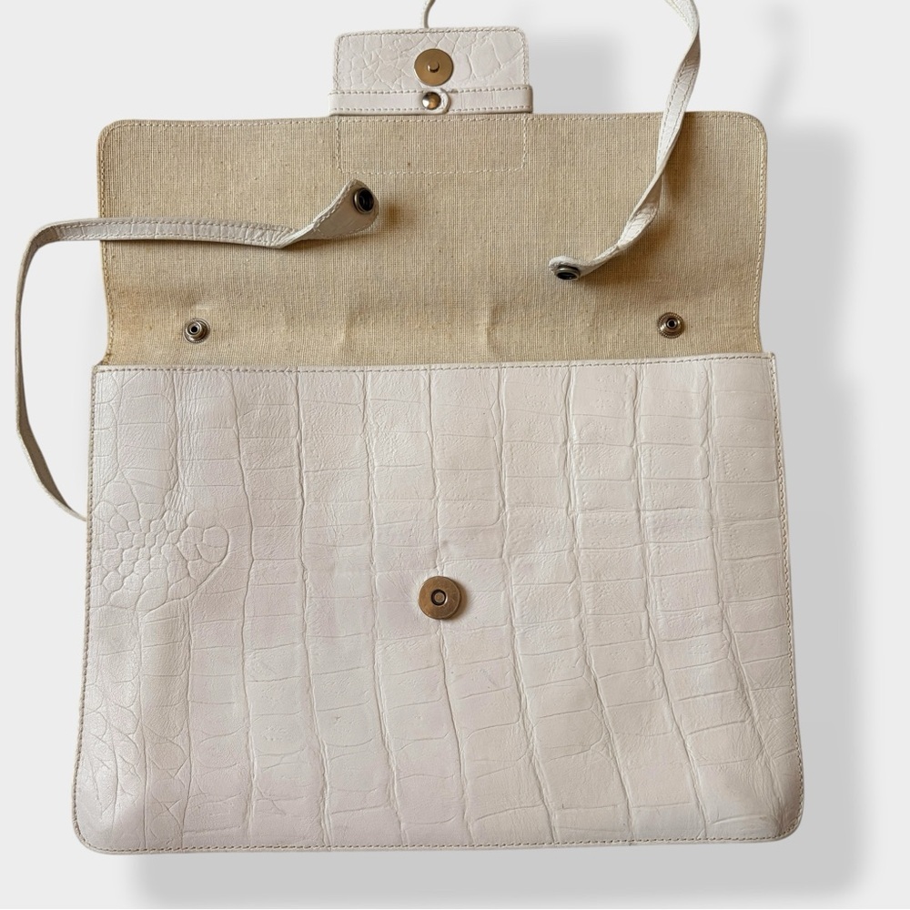 Vintage Furla Bag Envelope Croc Embossed Leather Off White Structured Purse - Picture 4 of 16